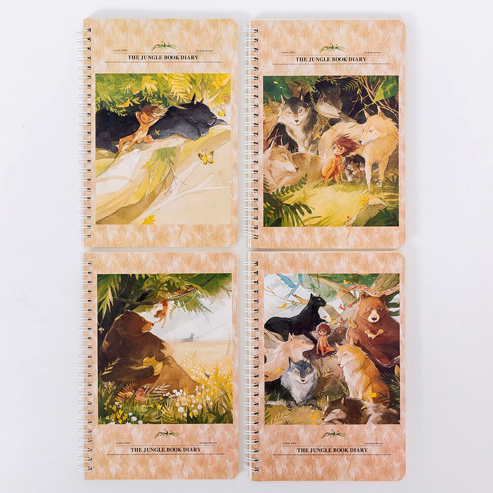 4pcs Retro Spiral Coil Sketchbook Notebook A5 Horizontal Line 60Sheets Paper Organizer Memo Pad Notebook School Office Supplies: Pink