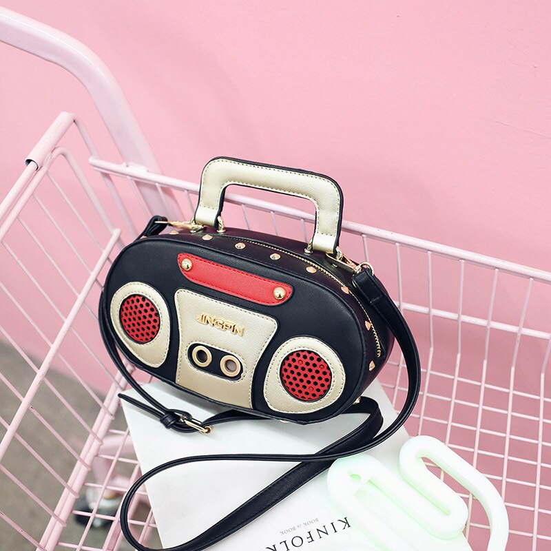 Sjov personlighed retro radio håndtaske dame afslappet totes skuldertaske kvindelig crossbody mini messenger crossbody