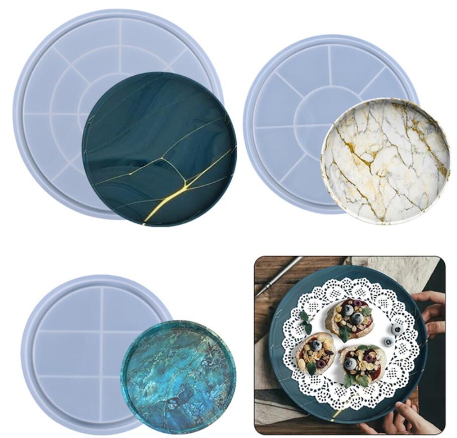 Okrągła taca żywicy epoksydowej formy talerz na owoce pokładzie podstawka silikonowe formy DIY rzemiosło ozdoby