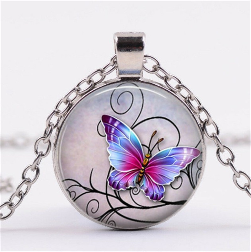 Tegel Sieraden Vlinder Glas Cabochon Ketting Stud Oorbellen Armband Set Totally 4Pcs Boom Celestial Vrouwen Sieraden Set