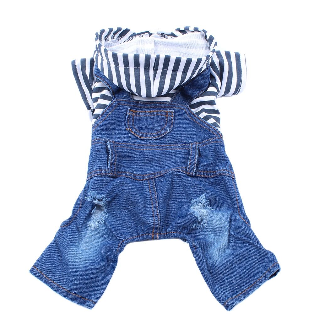 Hond Kat Denim Gestreepte Jumpsuit Hoodie Jean Pet Puppy Jas Lente/Zomer Kleding Kleding 3 Kleuren