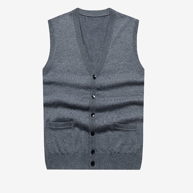 Cardigan sans manches en laine tricotée pour homme, couleur unie, simple boutonnage, gilet en cachemire