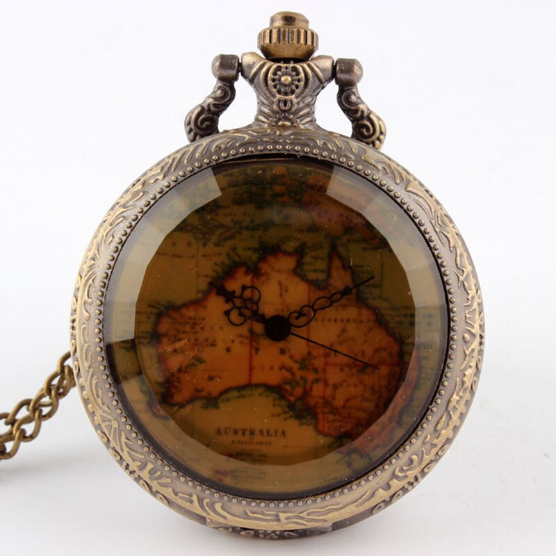 Womens Mens Quartz Pocket Watch 1pcs Vintage Watch Necklace Retro Australia Map Watch Pendant Clock On Chain: Australia Map 2