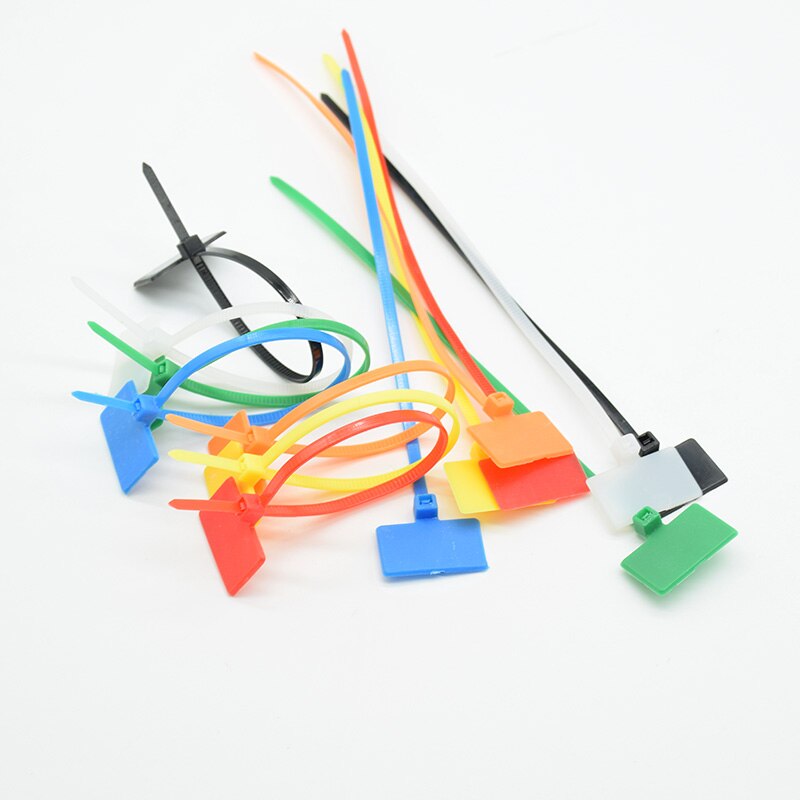 30 stücke 4*150mm Nylon Kabelbinder Schild etiketten Kunststoff schleife Krawatten Marker Kabel Schild selbst-Verriegelung Postleitzahl Krawatten Einfach markieren verrotten blau grün