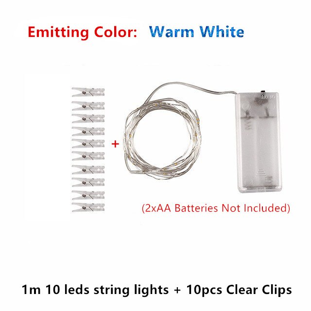 2M/5M/10M Photo Clip DIY LED String Lights Fairy Lights Outdoor USB Battery Operated Garland Christmas Decoration Room Wedding: 1m warm white