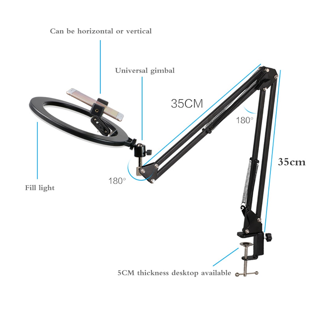 Photography Phone Clip Bracket Suspension Arm Stand Clip Holder Kits Double Spring Structure Ring Light Kit for Live Show