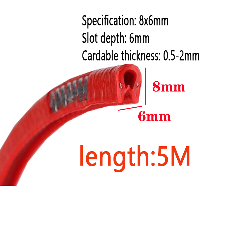 5m længder clmap fortykket panel u-formet gummitætningsliste kant gummibeskyttelsesliste metalplade kant gummiliste: Multi
