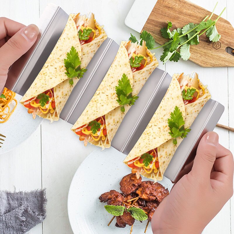 Rustfritt stål pai vise stativ pizza kakerull taco rackholder holdbar bølge matte holder meksikansk pannekake stativ kjøkkenverktøy