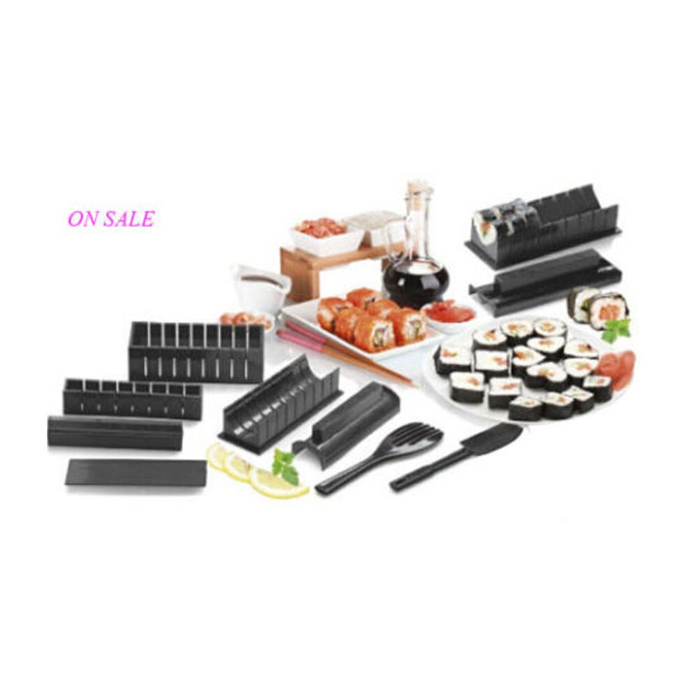 Rosenice 11 stk sushi form køkkenredskaber til madlavning sushi maker diy sushi ris rulleform (sort)
