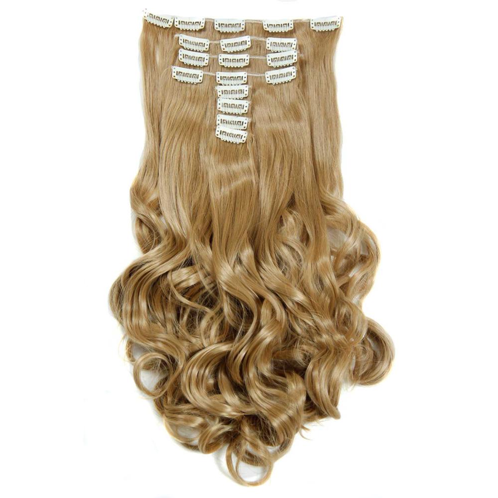 Luksus til fletning 50cm fremhævede farve syntetiske clips ins hårstykker bølget syntetisk clip on hair extensions 50cm 8 stk/sæt