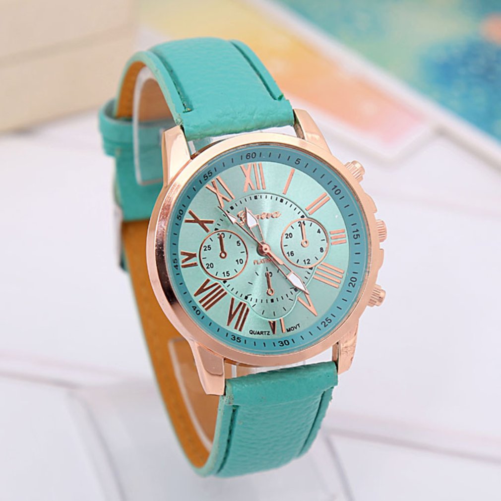 Merk multifunctioneel analoog ronde grote wijzerplaat quartz leren band horloge polshorloge kleurrijke band