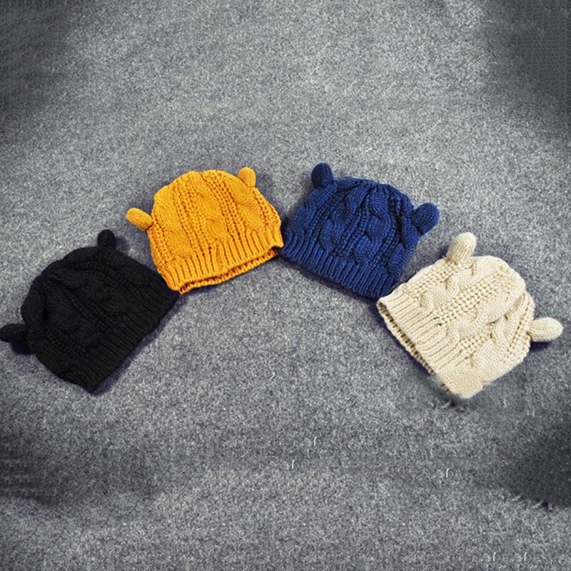 Gorro con orejas de gato y cuernos de diablo para mujer, gorra tejida a ganchillo, gorros de lana tejidos a la , gorros cálidos para invierno y otoño