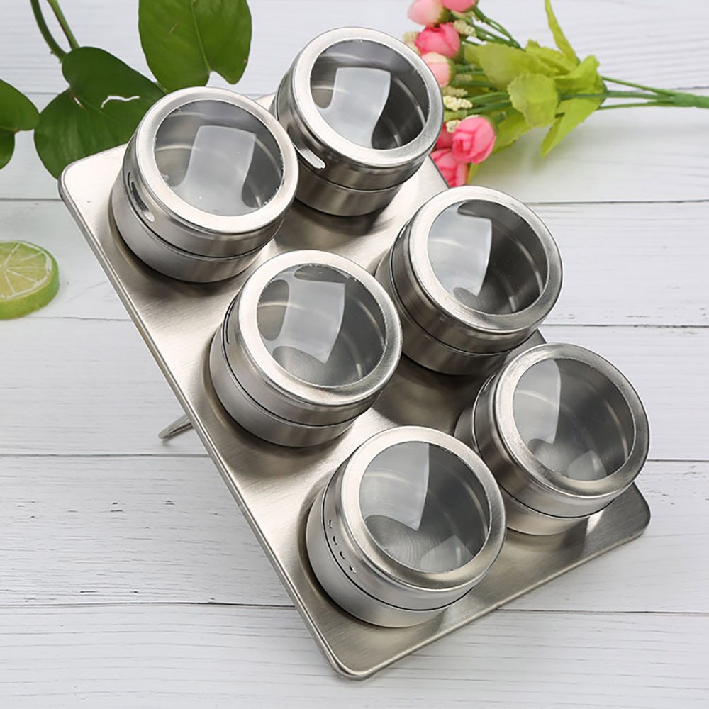 Magnetic Spice Jars With Wall Mounted Rack Stainless Steel Spice Tins Spice Seasoning Containers With Spice Label