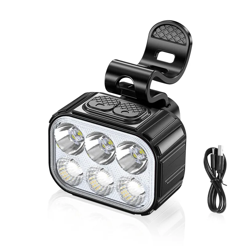 Ciclismo bicicleta frente conjunto de luz traseira carga usb farol luz mtb à prova dwaterproof água lanterna led acessórios da bicicleta: Branco