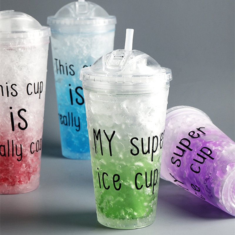 500ml sommerkopper isglas plast vandflaske med låg køleskab knust iskopper: Grøn