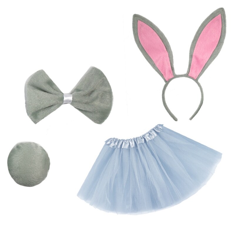 Conjunto de disfraz de conejo para niños, falda de tutú de tul en capas, diadema con Orejas de conejo, pajarita, trajes de de Pascua, 4 Uds.