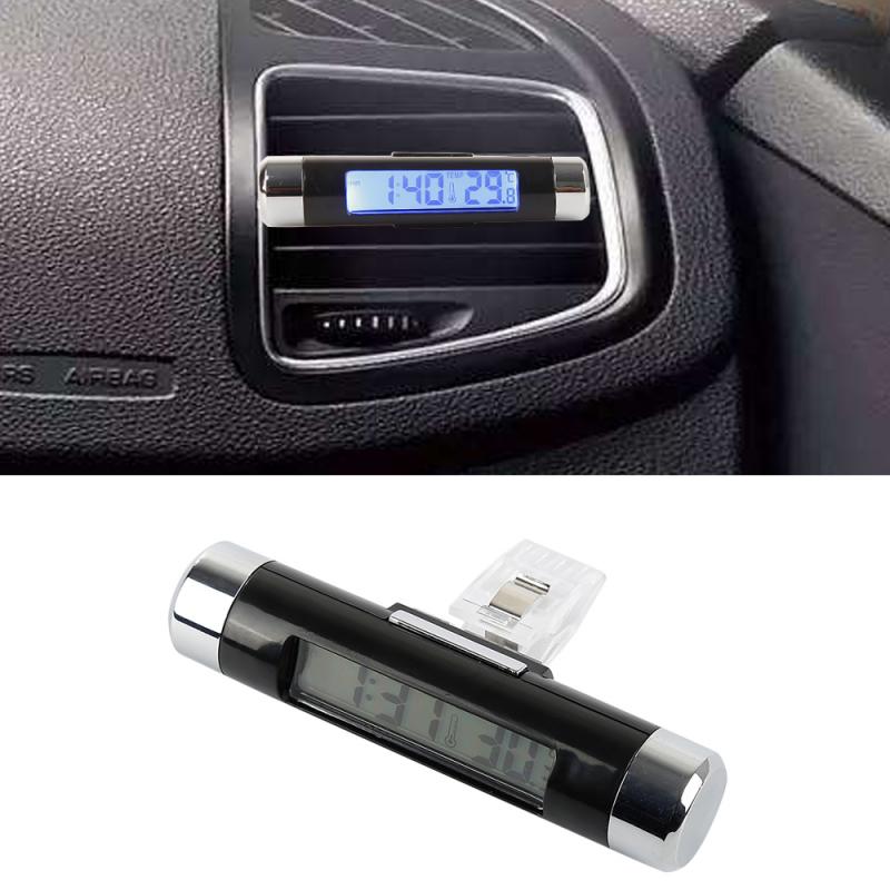 Elektronische Auto Klok Thermometer Draagbare 2 In 1 Auto Digitale Lcd Klok En Temperatuur Display Auto Automotive Blauwe Achtergrondverlichting
