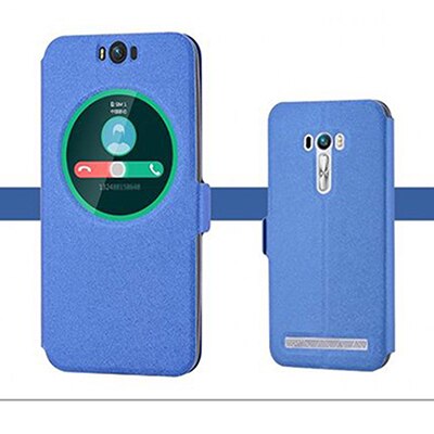 Cubierta de ventana abierta para ASUS ZenFone Selfie Funda de cuero fundas de teléfono piel para ASUS ZD551KL Z00UD flip shell back cubierta: Azul
