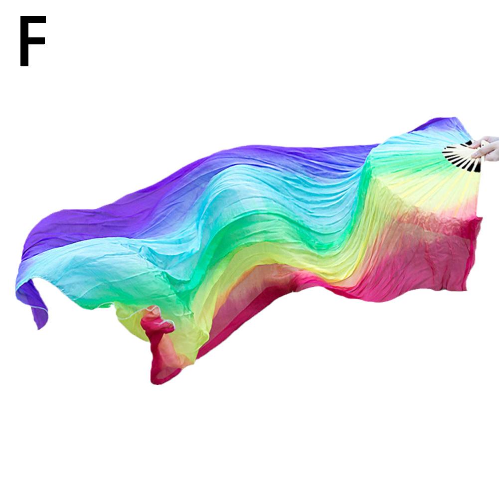Abanico de danza del vientre para mujer, 150cm, Color degradado, práctica de bailarina, abanicos largos de seda de imitación, accesorios de baile, 1 ud.: Verde militar