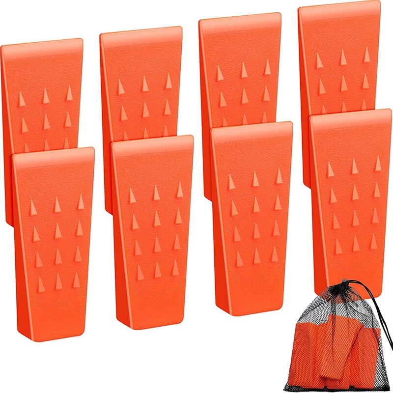 8 Pieces 5.5 Inch Tree Felling Wedges Spiked Wedge Plastic Wedge Logging Tool with Storage Bag for Tree Cutting Bucking