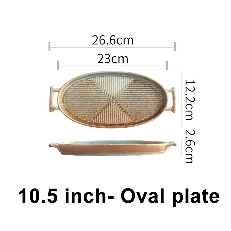 Nordic Keramische Voedsel Schotel Plaat Huishoudelijke Aardewerk Onregelmatige Schotel Salade Schotel Servies Binaural Vierkante Steak Plaat Hotel Vis: 10.5 inch oval plate