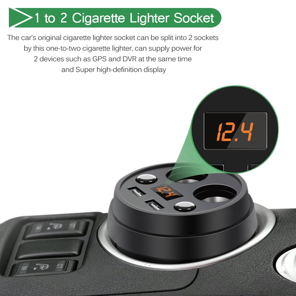 Powstro 3.1A Dual USB Car Charger Adapter Met 2 Sigarettenaansteker Auto Bekerhouder Type Ondersteuning Voltmeter Huidige Display
