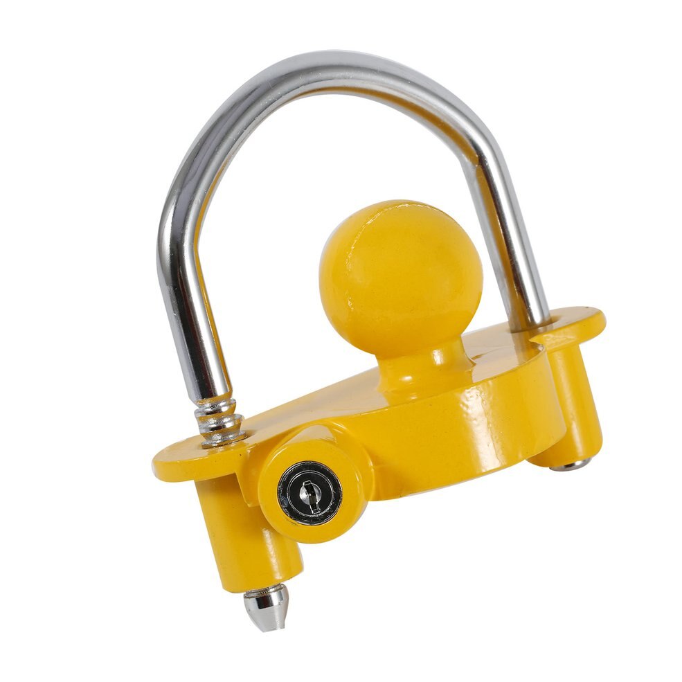 Universal High Security Hitch Lock Caravan Trailer Coupling Tow Ball Lock Yellow 50mm Durable Safety