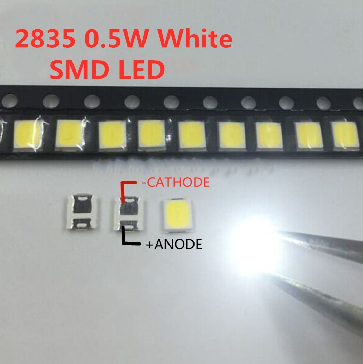 100Pcs Smd Led 2835 Wit Chip 0.5 W 3V 150mA 50-55LM Ultra Heldere Smt 0.5 Watt Surface Mount pcb Led Light Emitting Diode Lamp