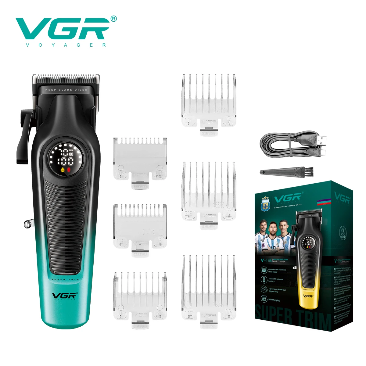 VGR 196 Professionelle Haarschneidemaschine, DLC-Klinge, LED-Anzeige, kabellose USB-Keramikklinge, Herren-Haarschneidemaschine, Haarschneidemaschine: Gelb