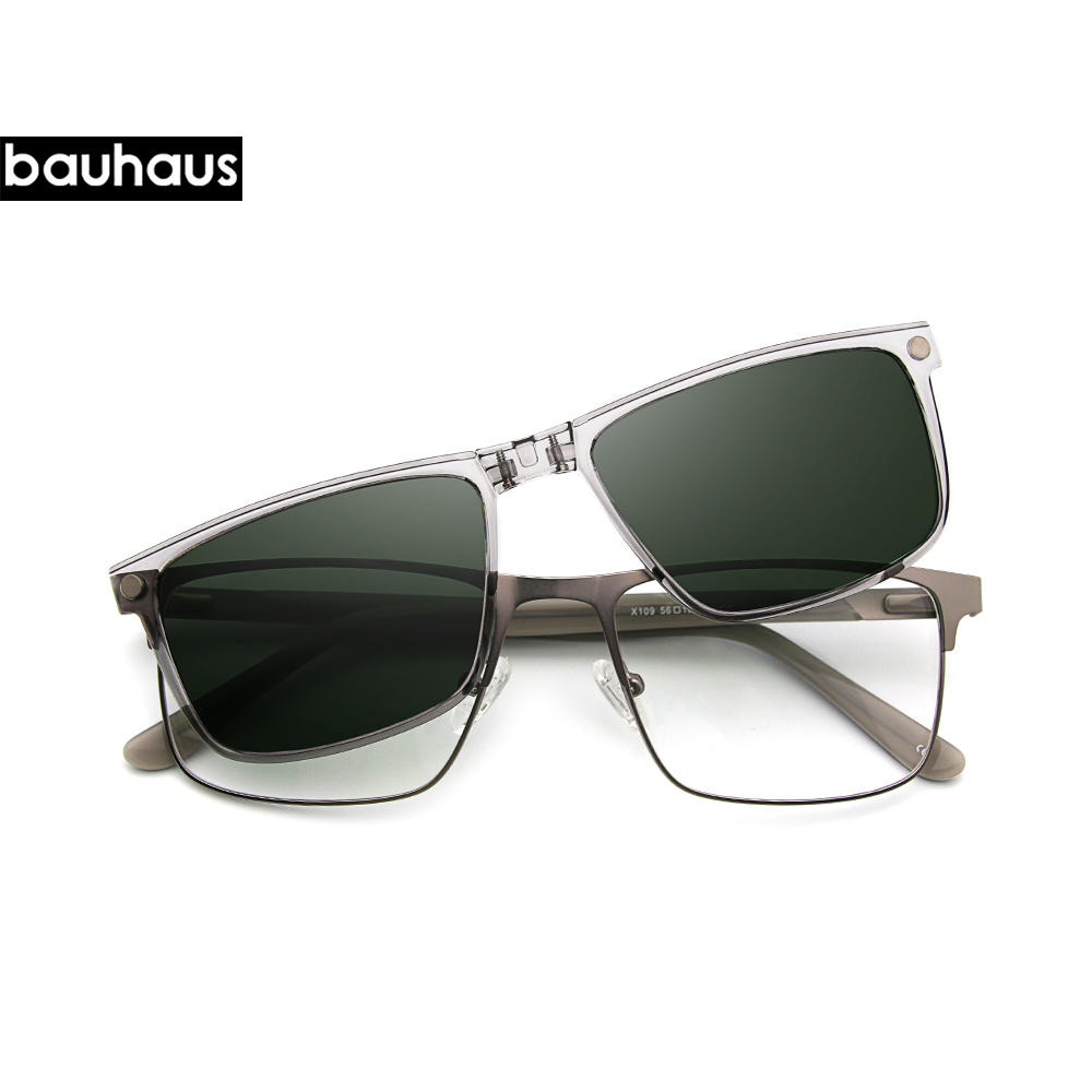 X109 2 en 1 aimant polarisé pince lunettes cadre hommes optique myopie pince lunettes pour hommes lunettes cadre: Black