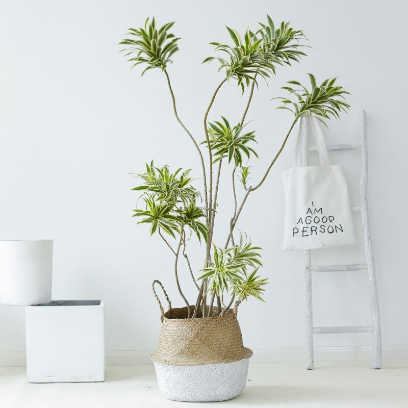 Handmade Woven Storage Basket Folding Clthoes Laundry Basket Straw Wicker Rattan Seagrass Belly Garden Flower Pot Plant Basket