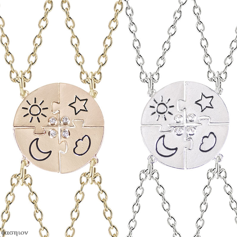 3/4Pcs Set Beste Freund Freundschaft Halskette Sonne Mond Wolke Und Stern Intarsien Strass Nähen BFF Anhänger Schmuck