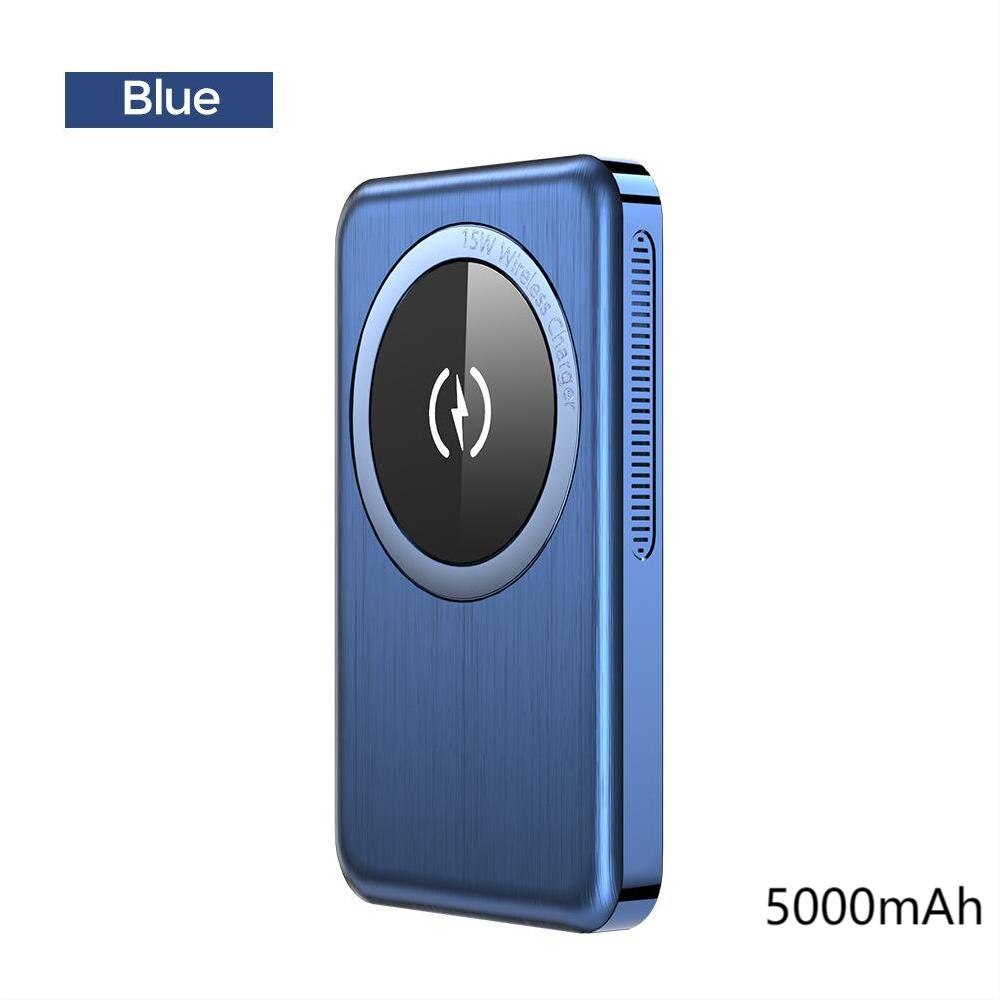 Power Bank Draadloze Oplader 10000Mah Pd 20W Ultra-Dunne 15W Magnetische Opladen Voor Iphone 12 Pro mini Max Voor Magsafe Power Bank: Blue 5000mAh