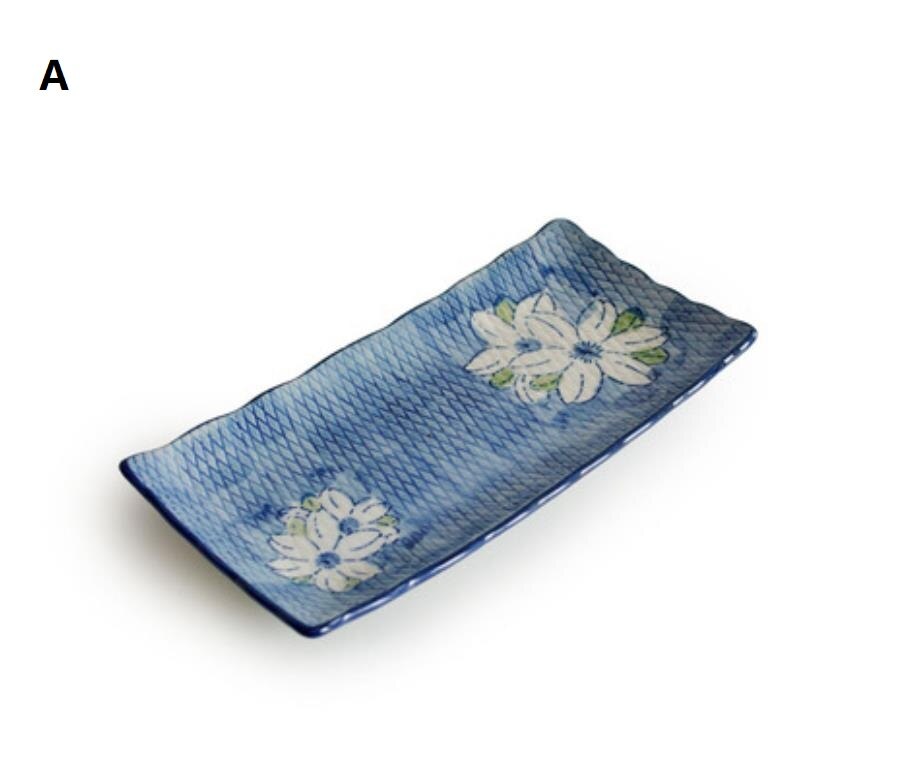 Japanese Style Sushi Plate Ceramic Tableware Rectangular Plate Hand-painted Korean Sushi Dumplings: A