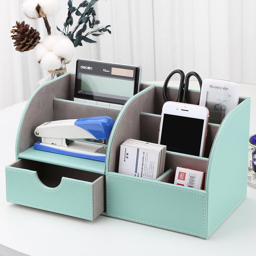 Office Supplies Multi-functional Stationery Storage boxes Pen holder Pencil Box Large capacity Desk organizer with drawer: 1955 mint green