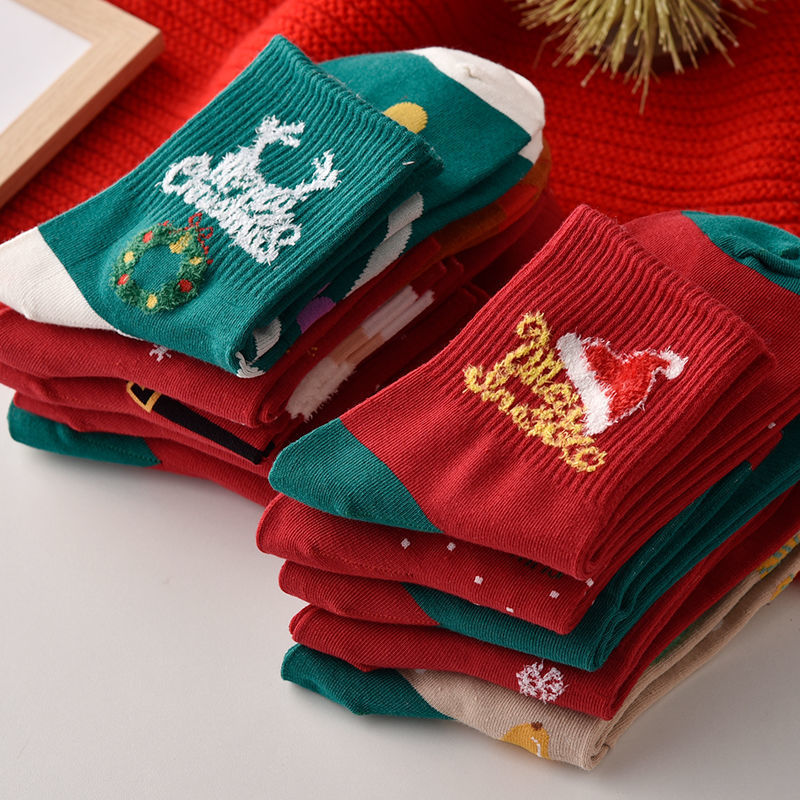 5 Paires Chaussettes Noël Dessin Animé - Motif Cartoon - Femme Casual Tricot - Tube Milieu Épais