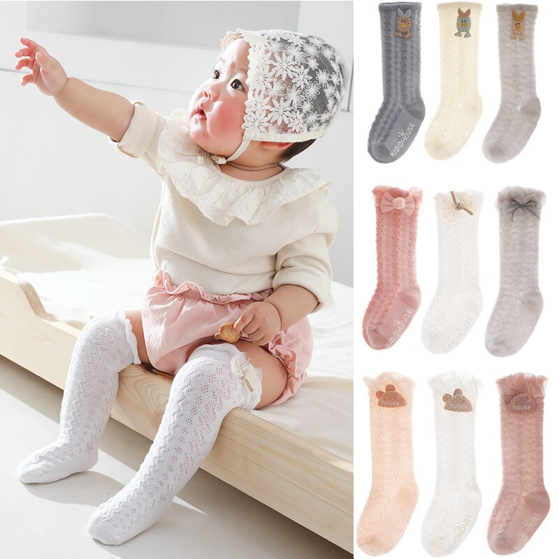 3 Paren/set Baby Sokken Voor 0-5years Baby Meisjes Antislip Ademend En Koel In De Zomer Dunne En Licht Anti-Muggen Zachte Katoen