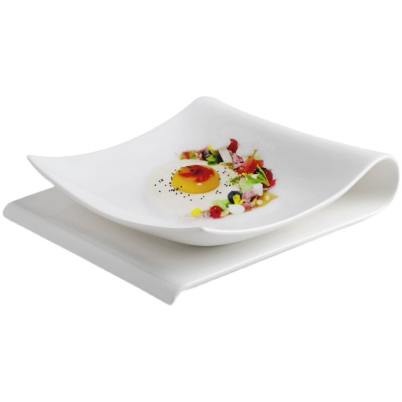 Assiette pliante carrée en céramique, assiette de fruits et desserts, assiette créative européenne, assiette de petit déjeuner, assiette de légumes froids