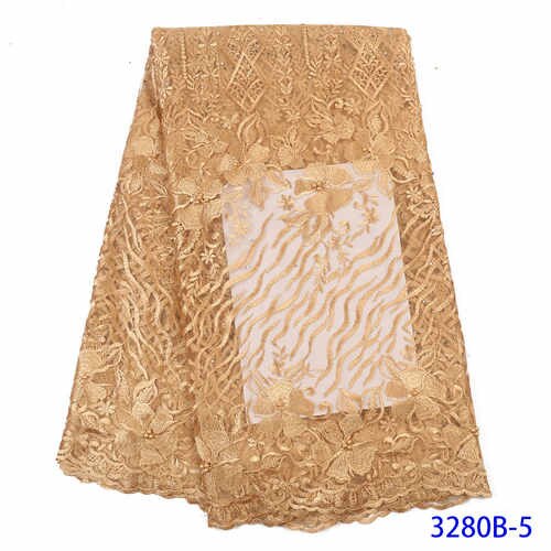 Nigeriaanse Kant Stoffen Franse Kant Stof Met Kralen C Afrikaanse Kant Stof Kant Materiaal Voor Kleding YA3280B-6: Picture 5