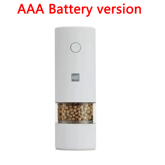 Huohou Electric Automatic Mill Pepper and Salt Grinder LED Light 5 Modes Peper Spice Grain Porcelain Grinding Core Mill Kitchen: WHITE