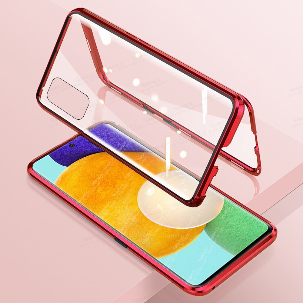 Voor Samsung A52 Case 360 ° Magnetische Flip Cover Voor Samsung Galaxy A52 Een 52 5G 4G A526B a525F Dubbelzijdig Glas Beschermende Fundas: A52 5G / red