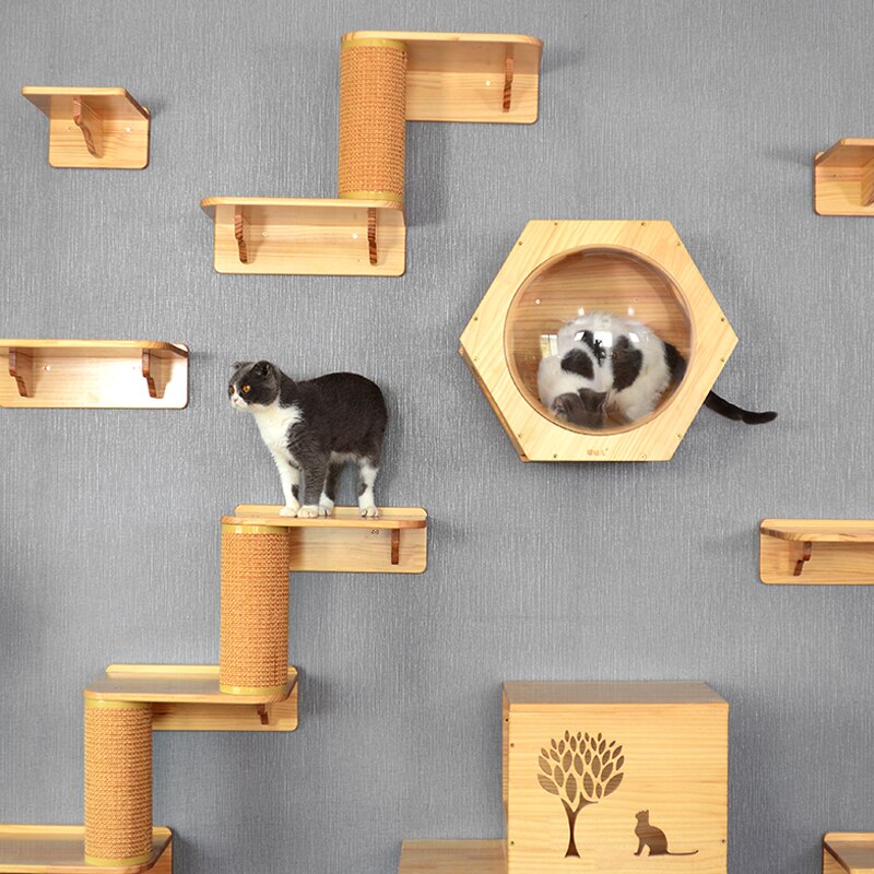 Cat Wood Hanging House Wall Mounted Cat Nest Kitten Climbing Scratching Frame DIY Pet Toys Cat Tower Cat Condo HW170