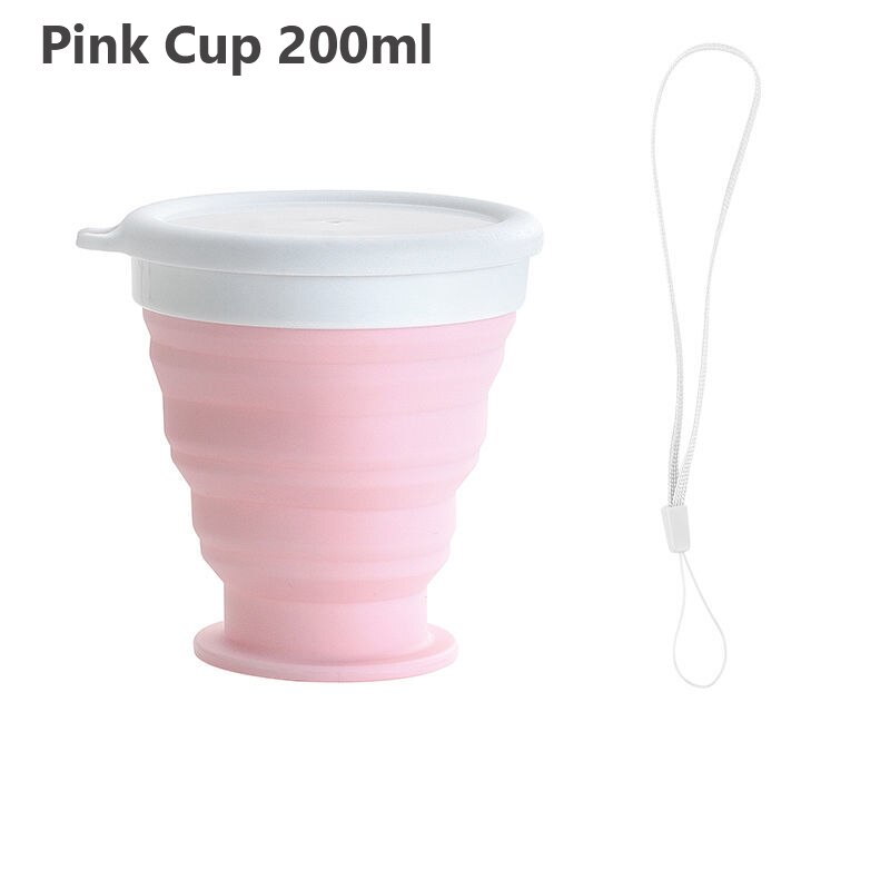 Collapsible Coffee Cup with Lids Reusable Camping Tea Cup for Portable Foldable Hiking Traveling Office Eco-friendly Sustainable: Pink Cup 200ml