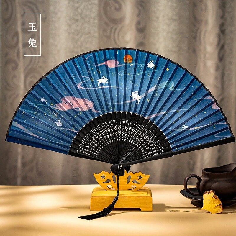 Éventail pliant de danse de Style chinois et japonais, petit Costume rétro classique, tissu à pampilles: c