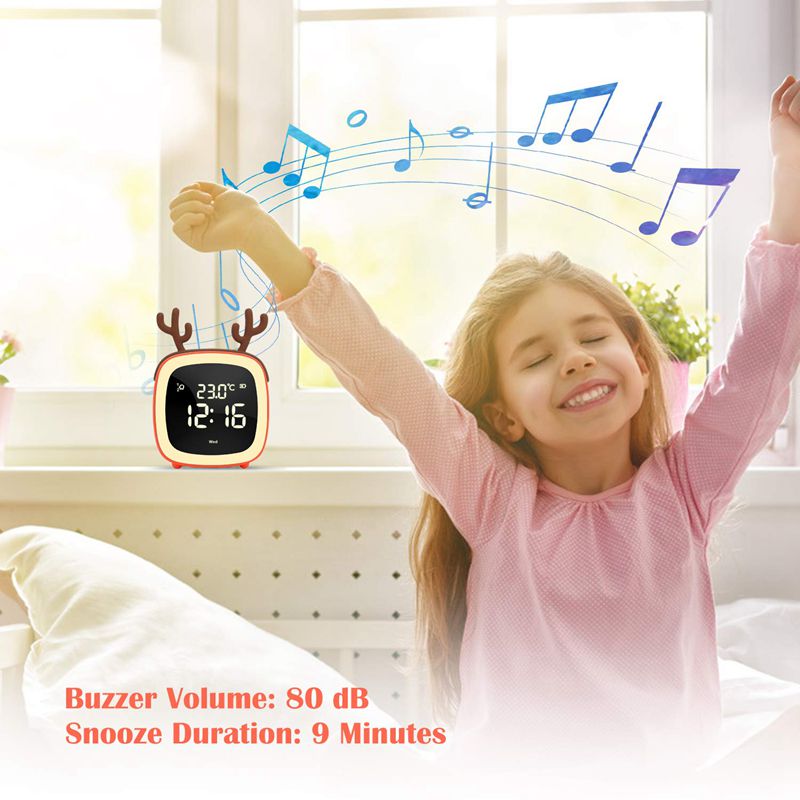 2pcs Cute Digital Alarm Clock for Kids Women Toddler Night Light,Dimmer,Sleep Timer - Blue & Orange