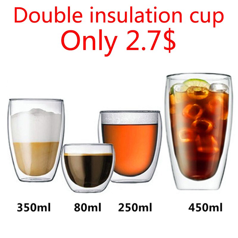 Transparent Double-layer Insulation Cup Heat-proof Anti-freeze Coffee Cup Ice Cream Cup Milk Cup Tea Cup Beverage Cup Creativity