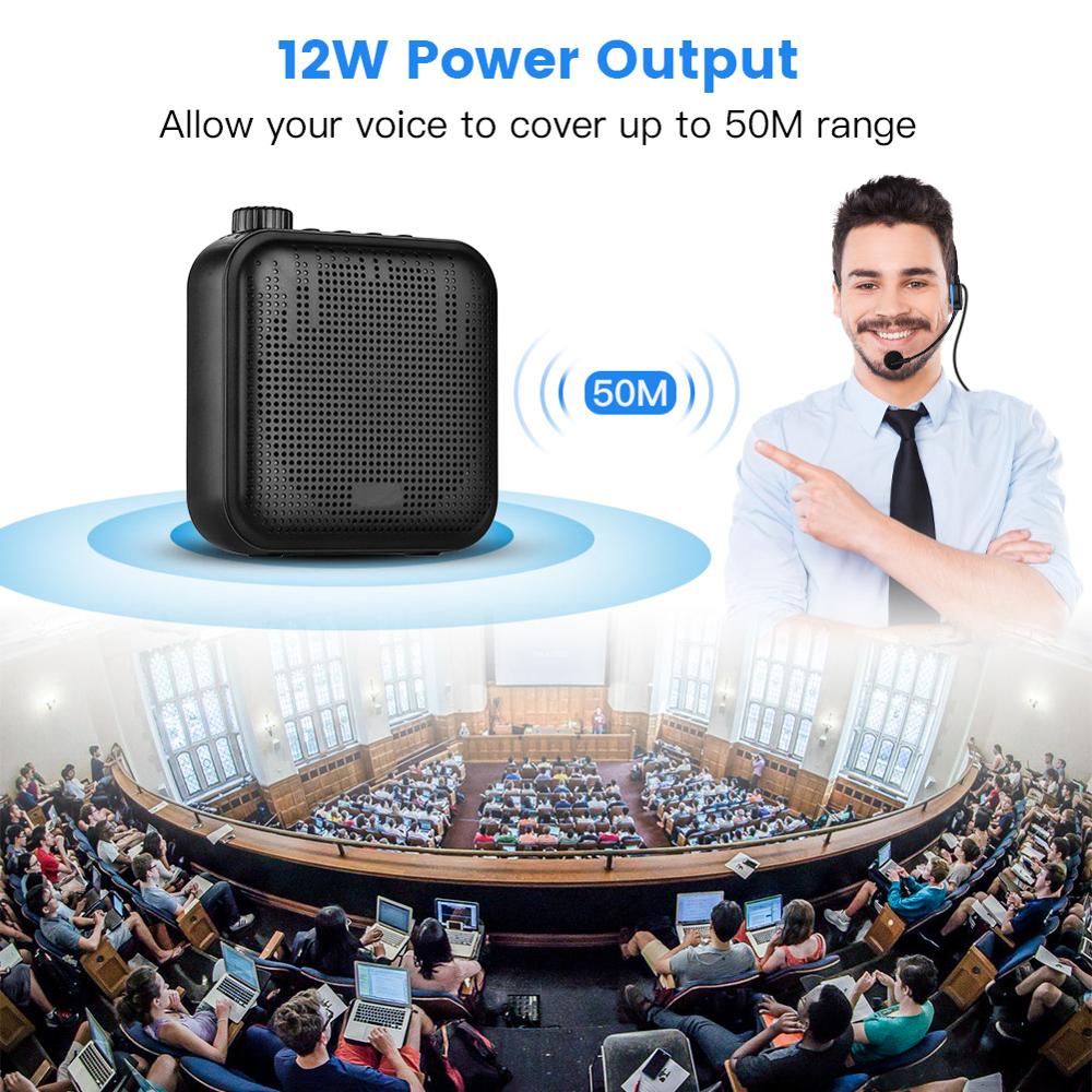 Portable 12W Mini Wired Voice Amplifier with Sound-Amplifying Music Playing Wired Microphone Headset for Classroom Meetings