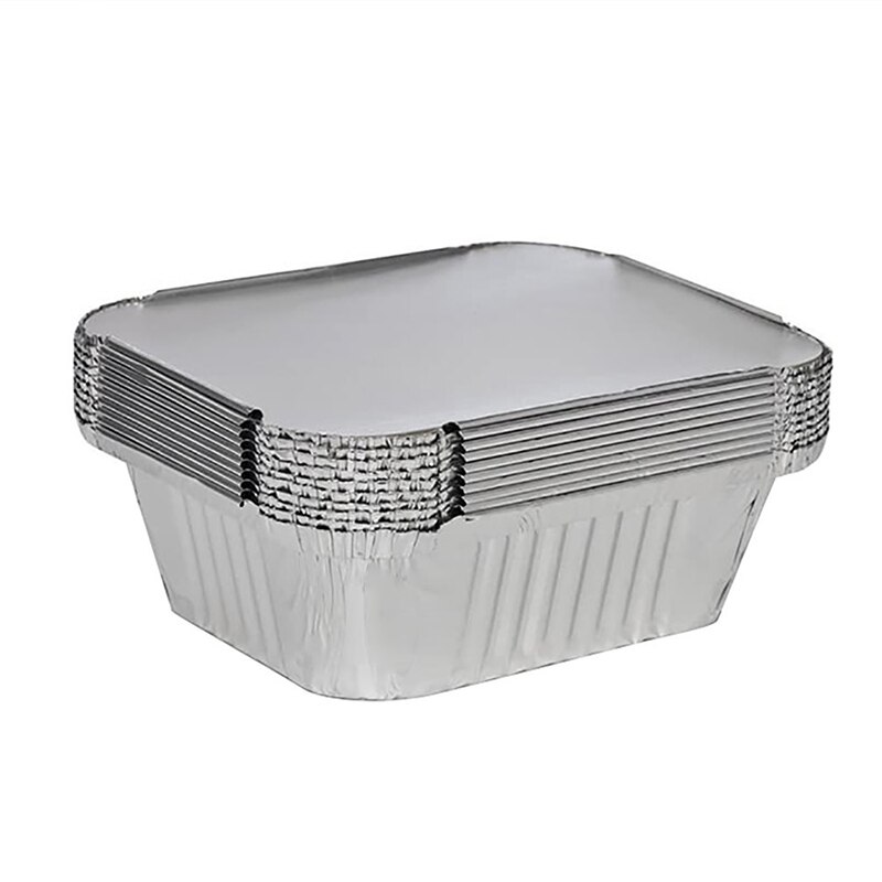 10Pcs Disposable Aluminum Foil Lunch Box Grease Drip Pans Grill Catch Tray With Lid Kitchen Supplies Tableware Accessories