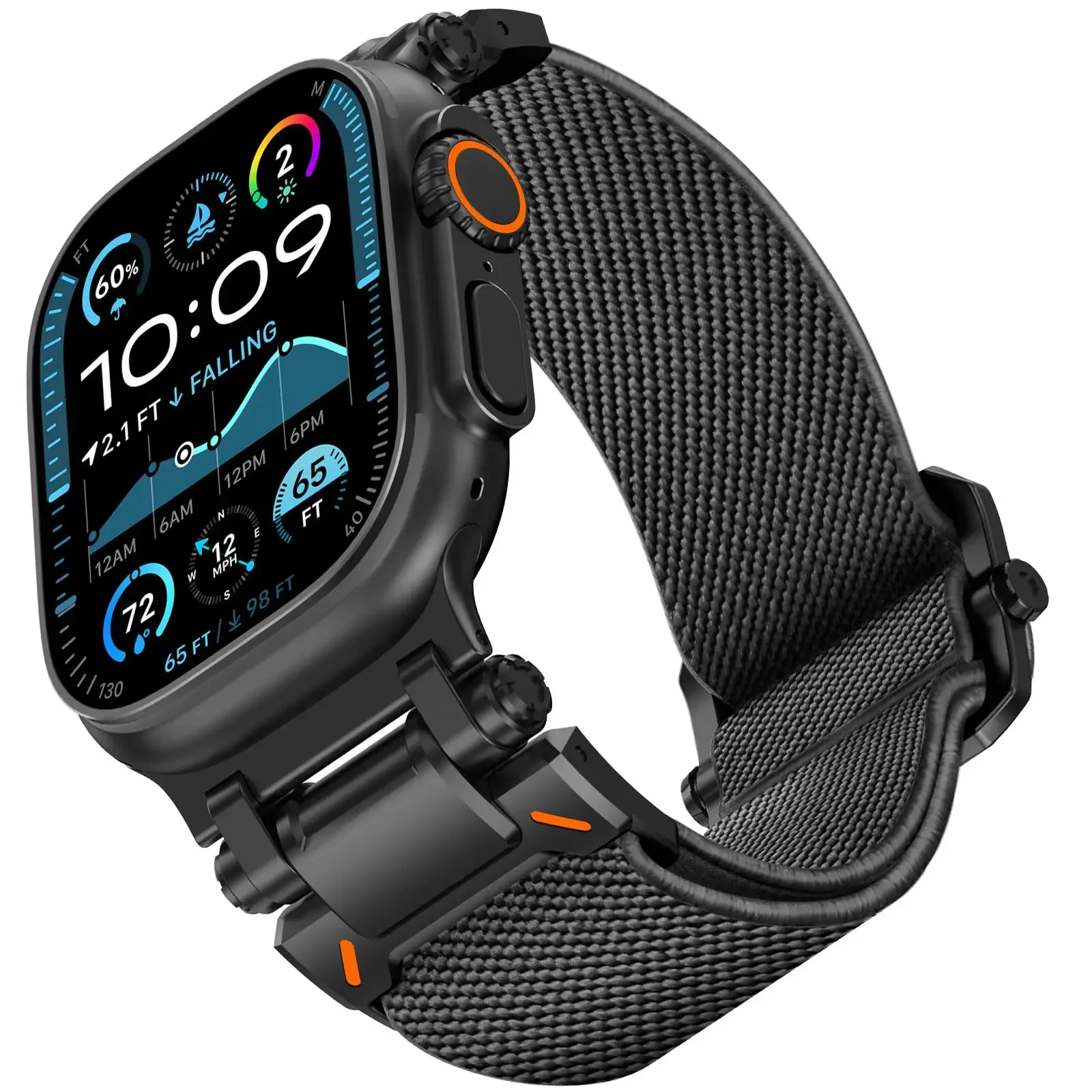 Bracelet de Sport blindé pour Apple Watch Ultra2, 49mm 46mm 45mm 44mm 42mm, métal et Nylon, Correa iWatch série 10 9 8 7 6 5 4: Noir Vert / 16mm