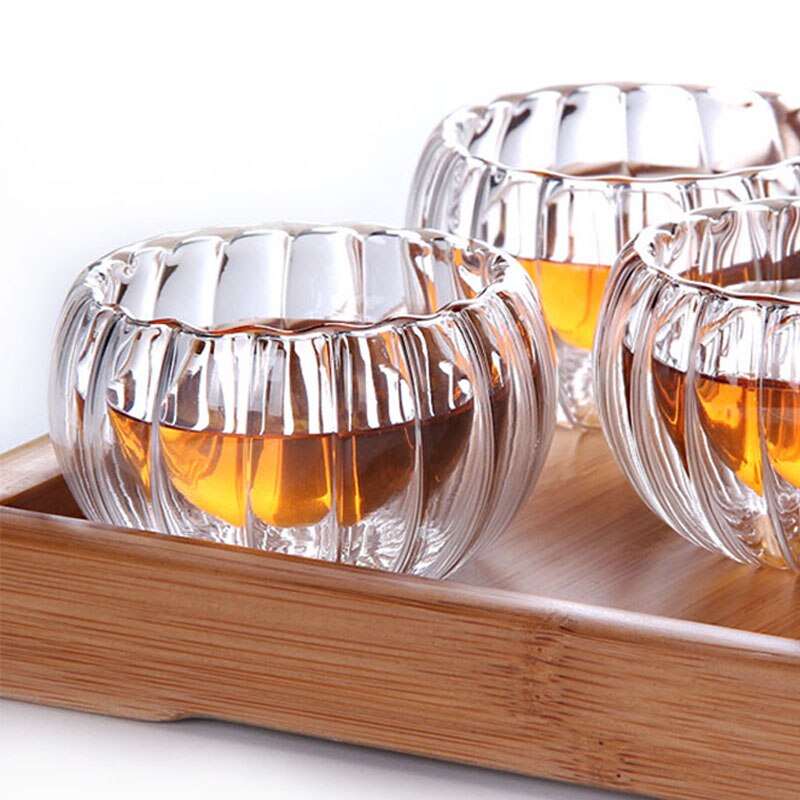6 st/set pumpa stil dubbellagers väggglas transparent liten tekopp isolering kung fu tekopp tillbehör tekoppar verktyg